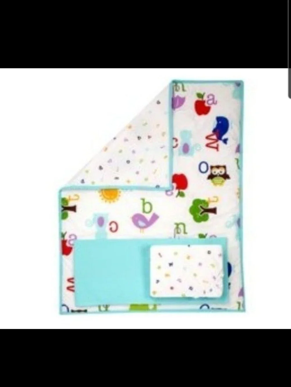 Baby Bedding Set in Aqua and Multi-Color Alphabet Print